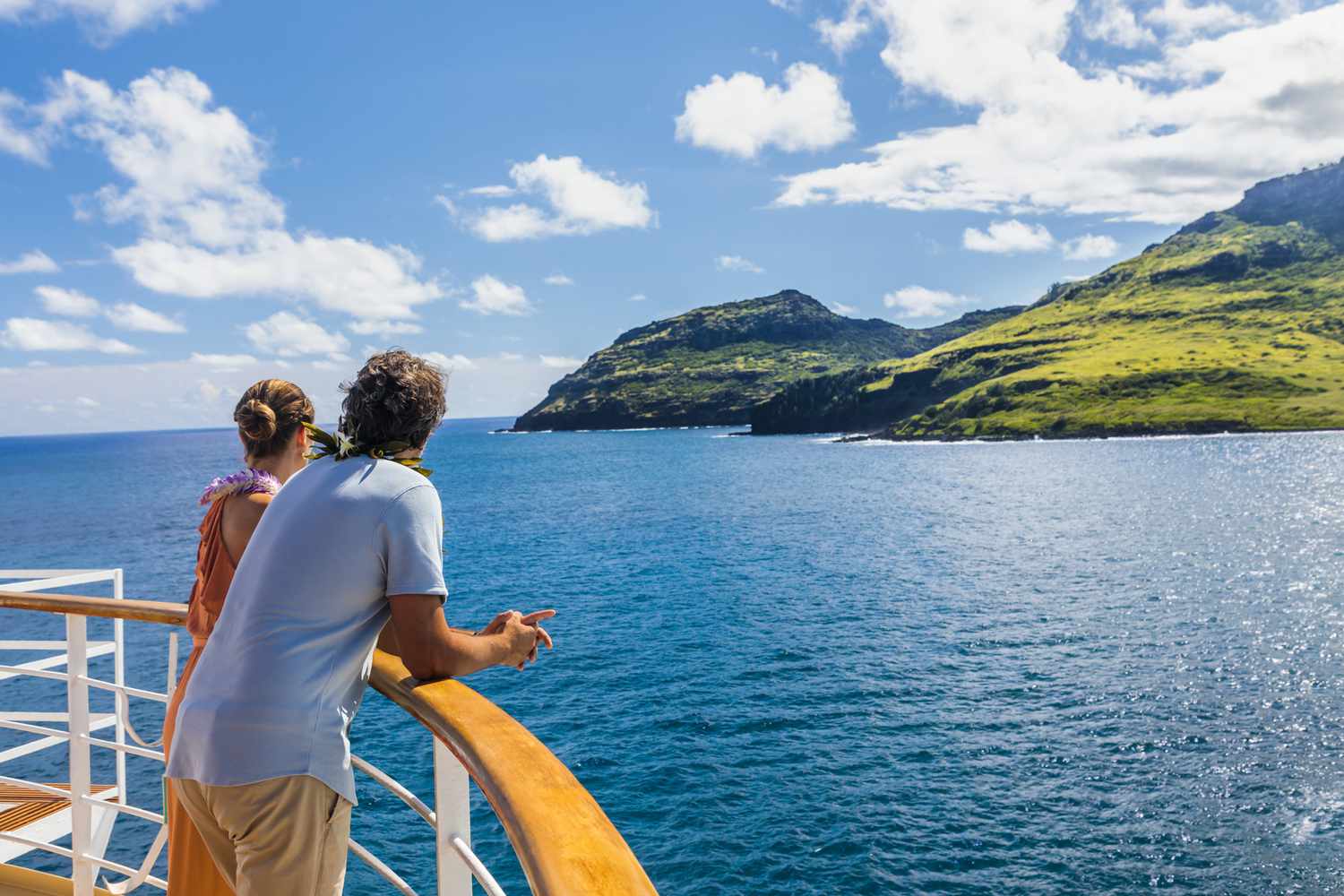 Un couple sur la croisière observe le paysage hawaïen