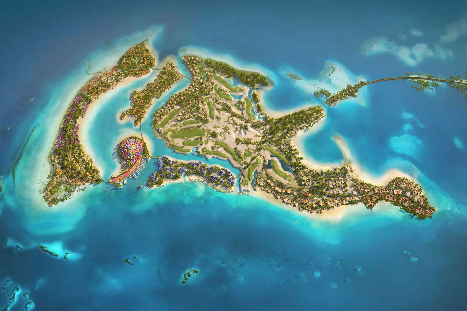 Vue aérienne de l'hôtel en bord de mer du projet de la mer Rouge et de l'île de Shurayrah