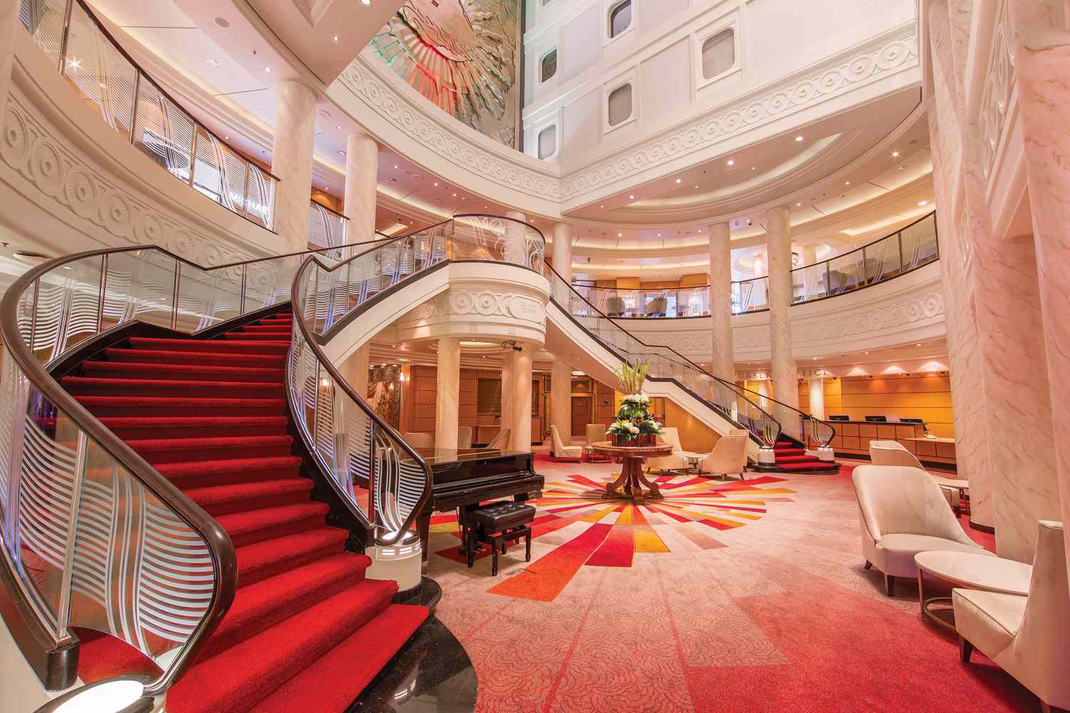 The Grand Lobby on board the Queen Mary 2 cruise ship