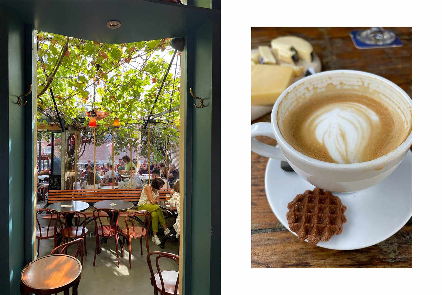 Images d'une terrasse extérieure et de café dans un café de Malines