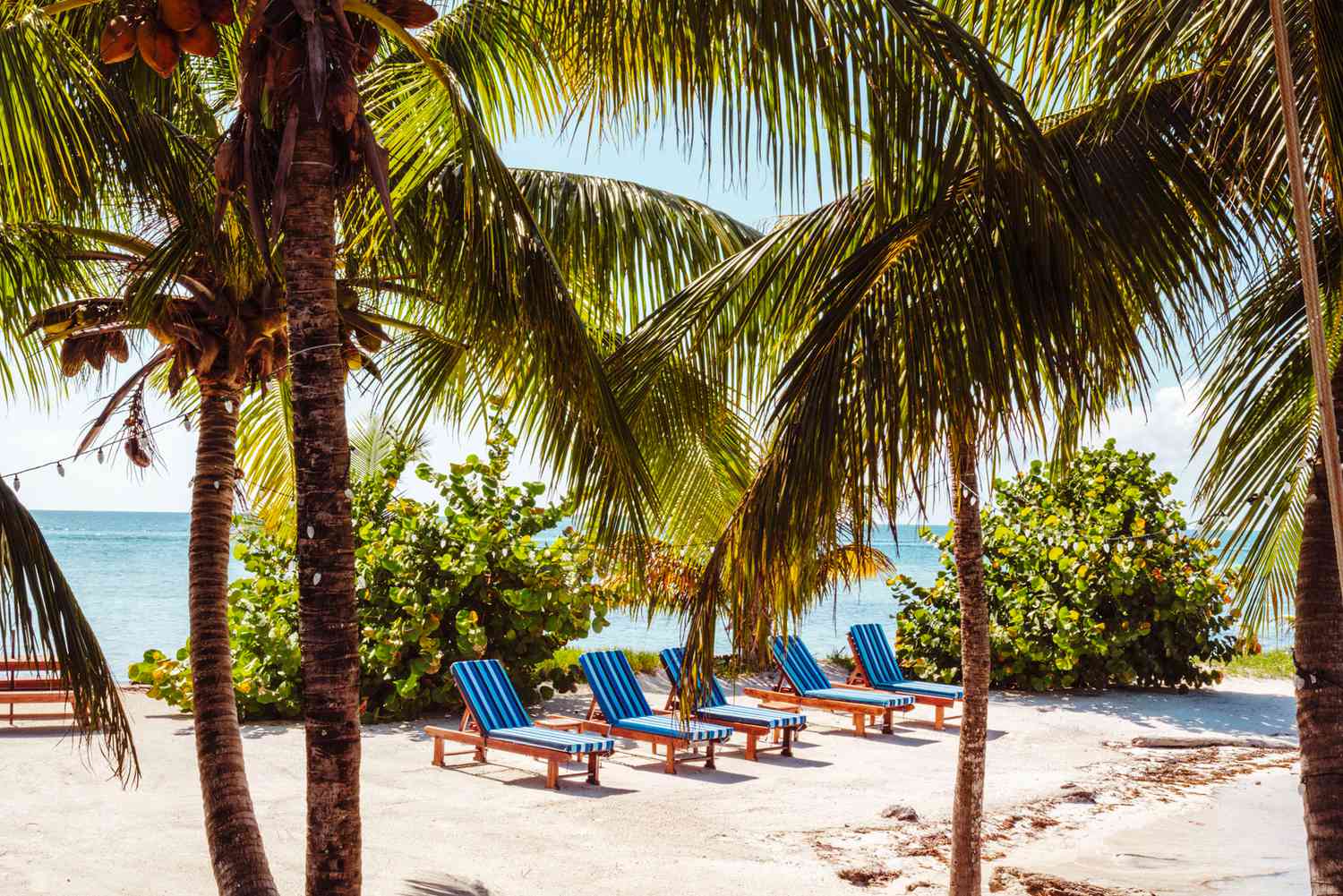 Chaises longues sur la plage au Belize